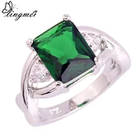 lingmei Party Emerald Quartz White Topaz  Silver Ring Size 6 7 8 9 10 11 Jewelry Fashion Wholesale Free Shipping Women Rings