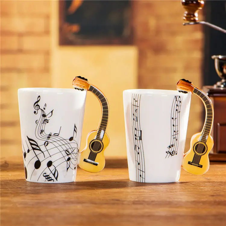 

2Pcs Coffee Mug Set Creative Ceramic Mug Novelty Acoustic Guitar Coffee Cups and Mugs Milk Tea Cup Drinkware Mug Gifts 250ML