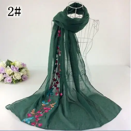 Один шт с цветочной вышивкой, хлопковые женский шарф красивые шали голова мусульманского кашне накидка мусульманский длинный шарф хиджаб женщин - Цвет: color 2