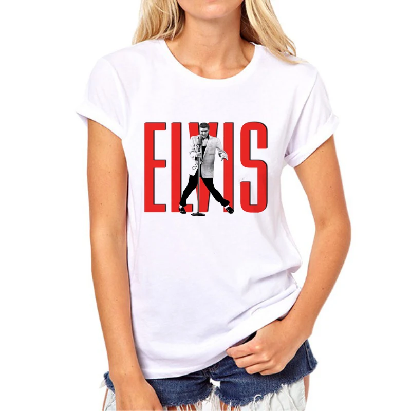 

Elvis Presley Print Women T shirt Fashion Casual Funny TShirt White Harajuku Hipster Street Hip Hop Top Tee 72N-5#