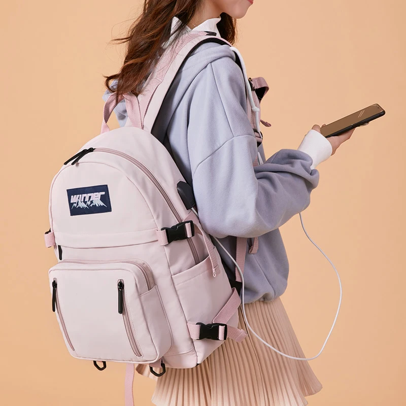 WINNER, Одноцветный, модный, водонепроницаемый, женский рюкзак, минималистичный, usb зарядка, для ноутбука, рюкзак, Противоугонный, для колледжа, для девушек, для книг