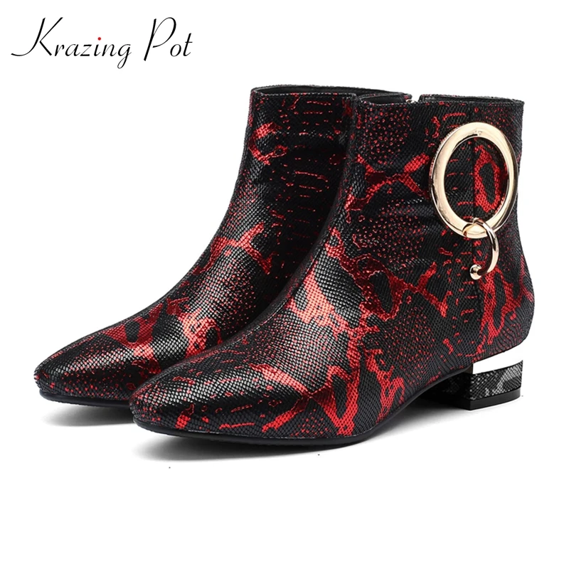 

Krazing Pot full grain leather round toe gorgeous low heel streetwear oriental design metal circular fasteners ankle boots L30