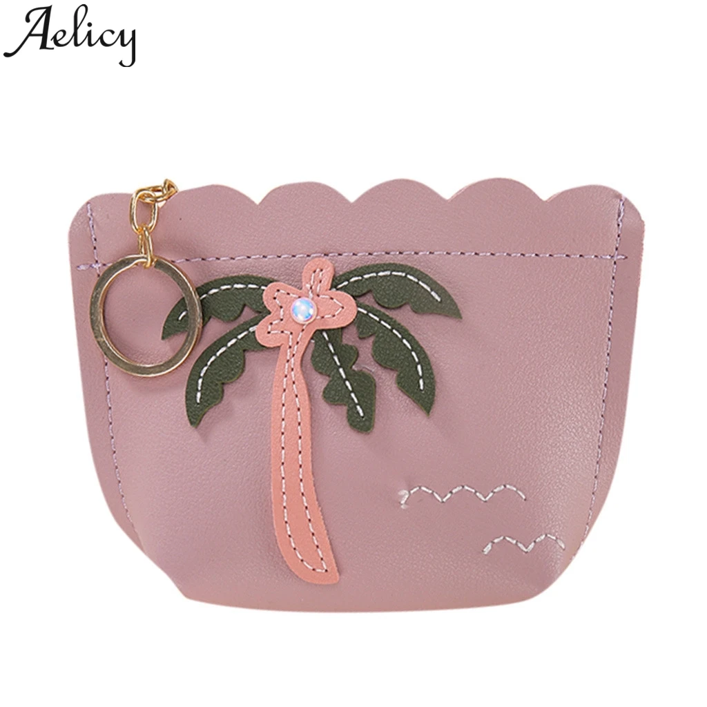 Фиолетовый Aelicy, модный Женский мини-кошелек на молнии с милым кокосовым деревом, держатели для кошельков, маленький кошелек, кредитный держатель для карт, сумочка - Цвет: Фиолетовый