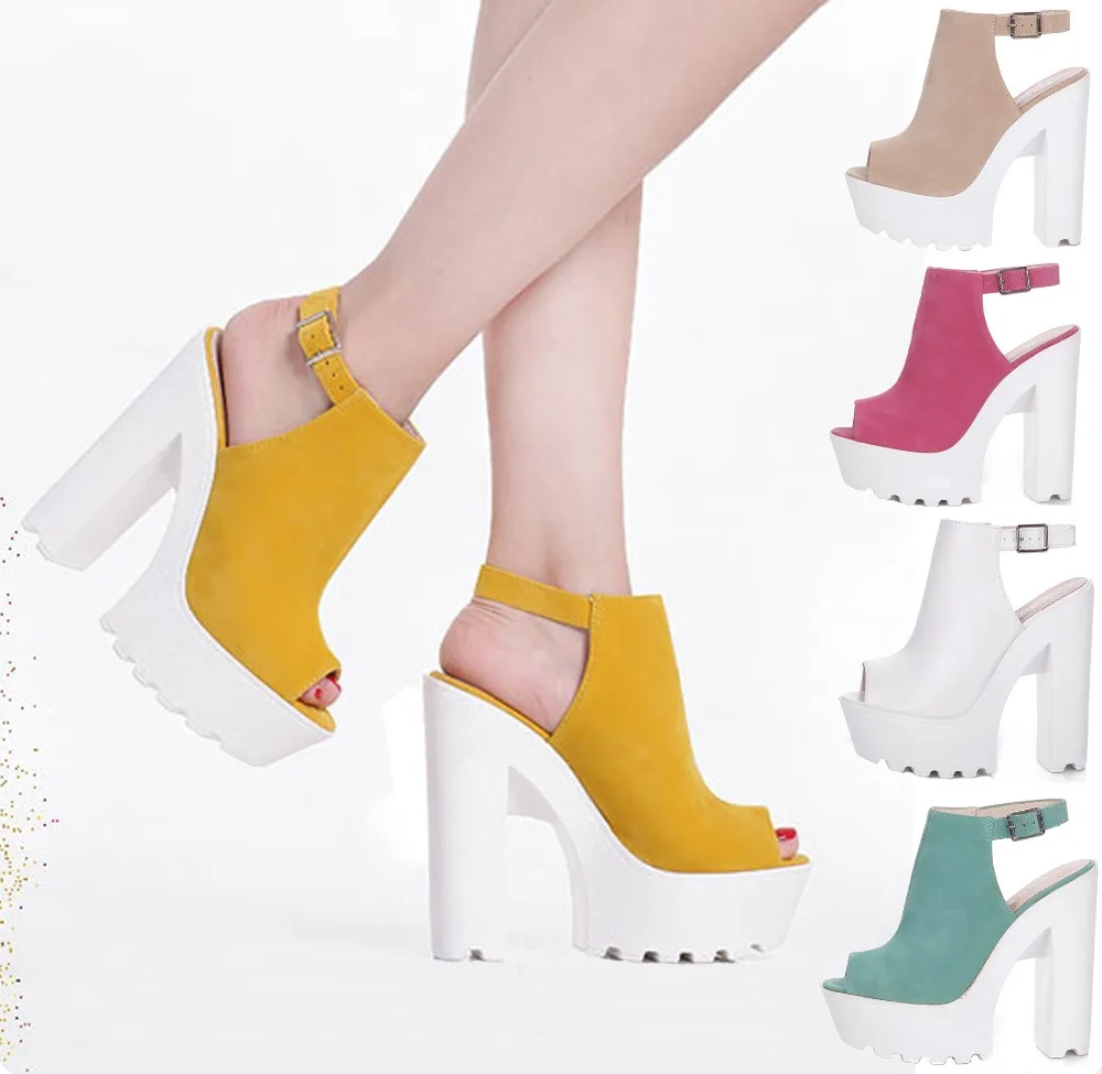 2018 Fashion Summer Womens Shoes Blue Black Almond Red Yellow Suede Chunky Heel Heels Peep Toe Sandals Casual High Quality0