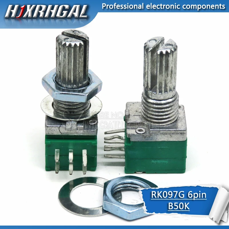 

2pcs RK097G 50K single linked potentiometer B50K with a switch audio 6pin shaft 15mm power amplifier sealing potentiometer