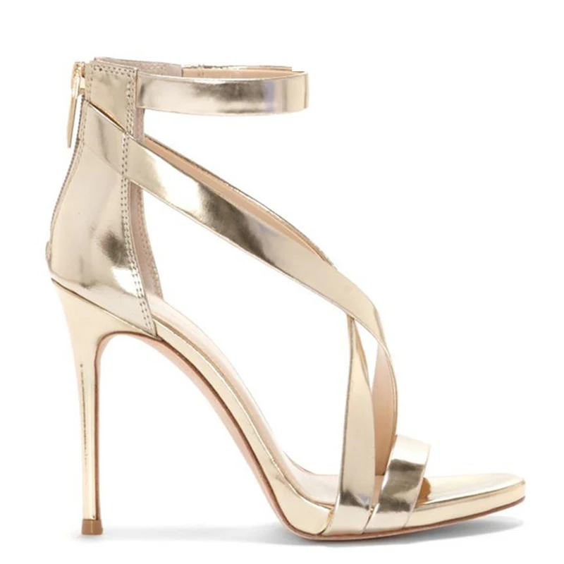

Cocoafoal Women Golden Wedding Sandals Plus Size 33 - 43 11 Cm High Heels Sandals Party Shallow Sexy Silver Summer Pumps