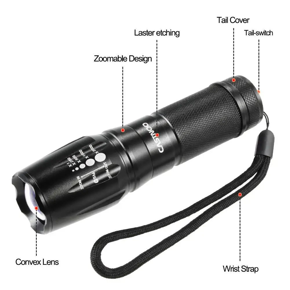 Castnoo Zoomable 8000 люмен 5 режимов T6 СВЕТОДИОДНЫЙ Фонарь Лампа 18650 + зарядное