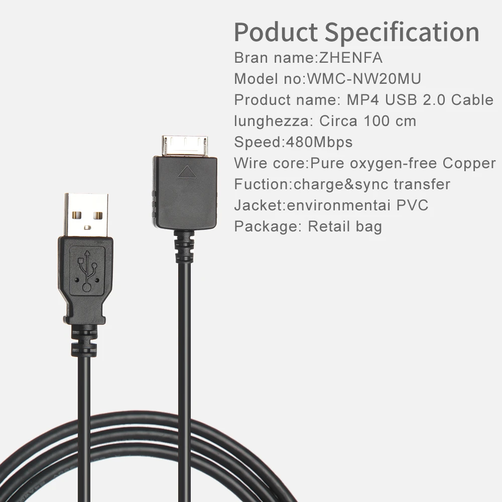 USB кабель Zhenfa для синхронизации данных/зарядки проигрывателя Sony Walkman MP3 MP4 A864 F886 A15