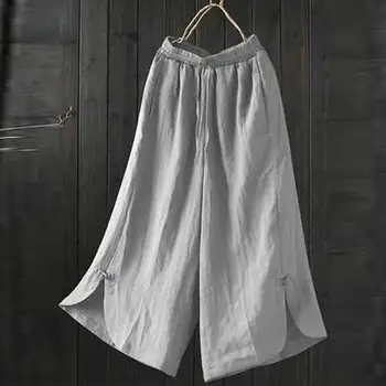 

Women Cotton Linen Wide Leg Pants Summer New Casual Loose Drawstring High Waist Harem Pants Vintage Loose Palazzo Trousers