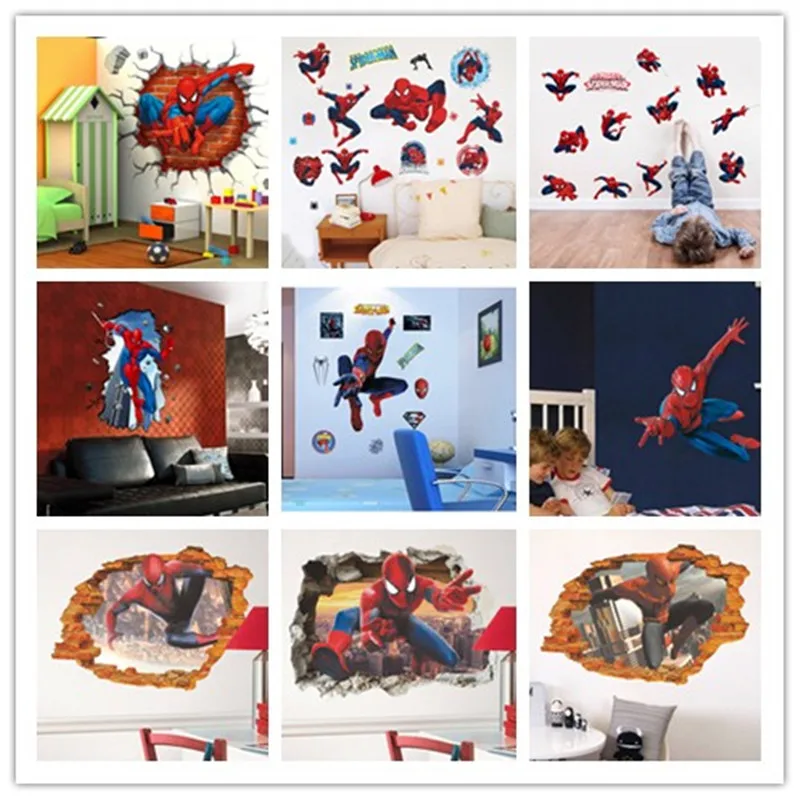 

% 3D Spiderman Super Hero Cartoon Movie home decal wall sticker kids room decor child boy birthday festival gifts Broken wall