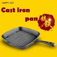 Hohe qualität 24 CM Flachen boden gusseisen Steak pfanne altmodische manuelle keine beschichtung pan braten steak