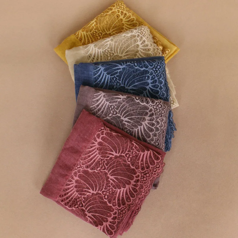

Tie-dyed Arab Cotton Woman Package Scarf Lace Turban Muslim Solid Color Split Joint Bonnet Hijab Wholesale