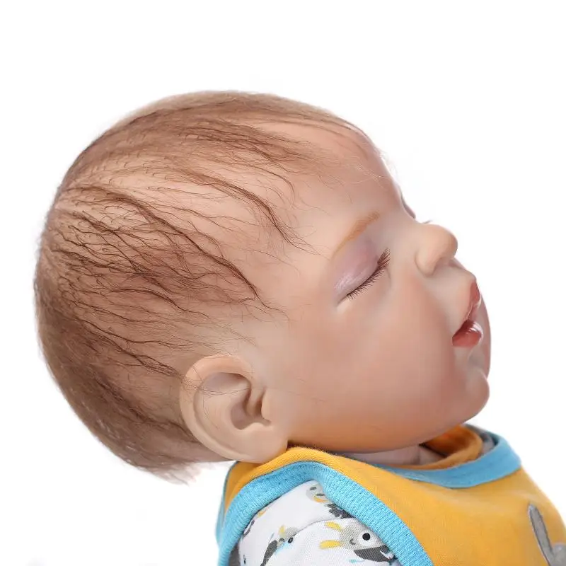 Rooted Brown Hair Finished Doll 23inch Realistic Baby Doll Boy Reborn Full Silicone Vinyl Reborn Newborn