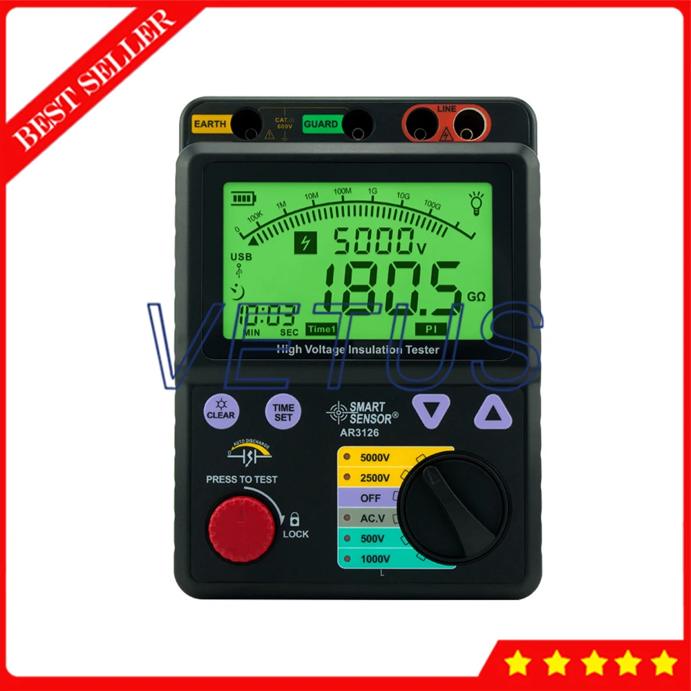 0 MOhm to1000GOhm Digital High Voltage Insulation Tester Resistance