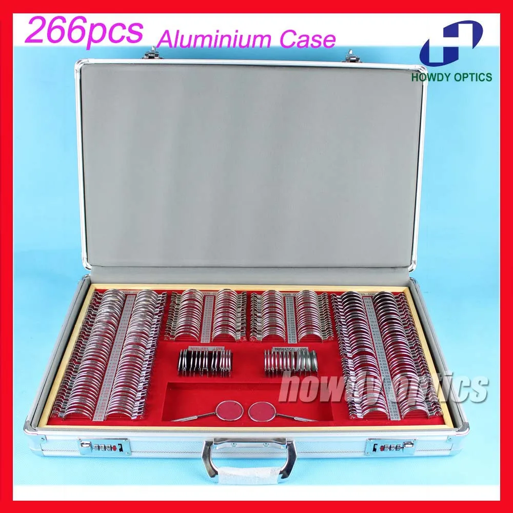 

A-Grade 266 PCS Optical Ophthalmic Trial Lens Set Trial case Shiny Metal Rim Aluminium case Lens Dia.36.5mm