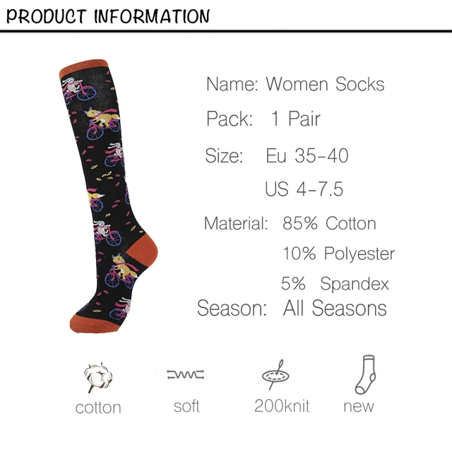 VPM Cotton Knee High Women's Long Socks Colorful Harajuku Funny Cute Kawaii Cartoon Fox Unicorn Planet Squirrel Sock for Gift 1