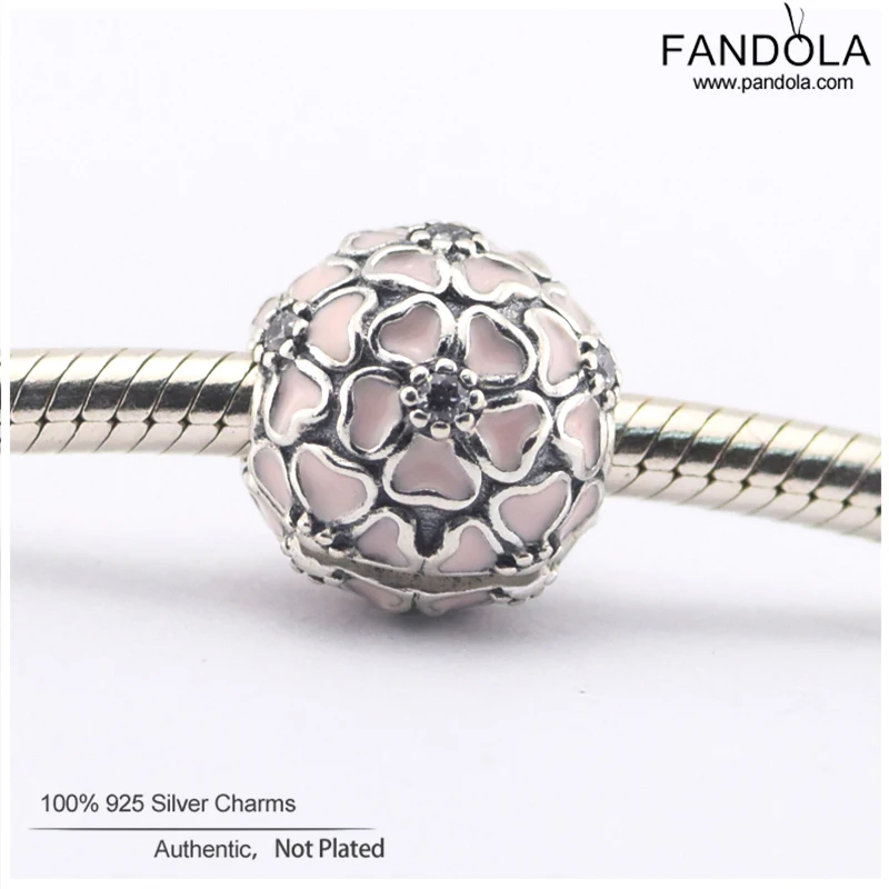 

Good Quality 925 Sterling Silver Cherry Blossom Clip Clear CZ Charm Beads for Jewelry Making Fits Snake Chain Bracelets