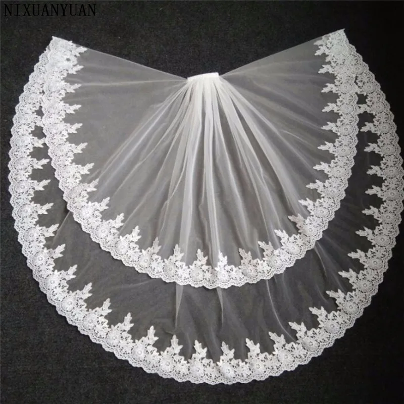

NIXUANYUAN In Stock Lace Edge 1.5 M Long Two-Layer Wedding Veils High Quality Cheap Bridal Veils Wedding Accessories 2019