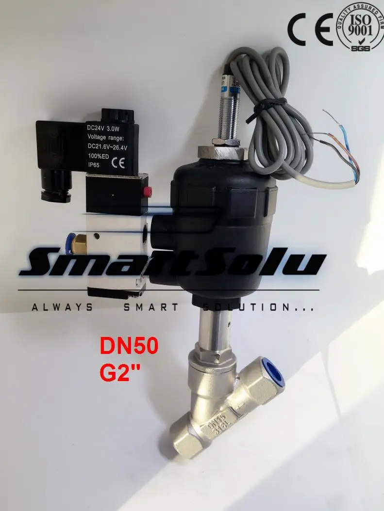 

Free shipping DN50 pneumatic angle valve mounted with proximity switch and solenoid valve G2