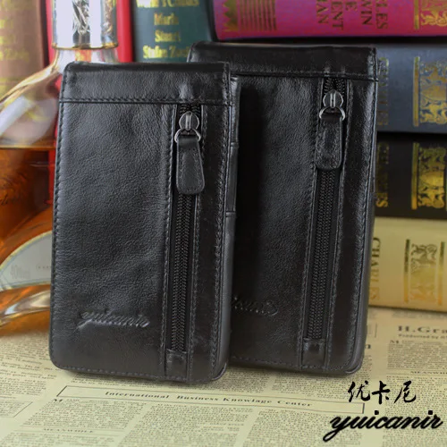 

Genuine Leather Mini Casual Bag Men's Waist Belt Bags case For samsung for iphone for xiaomi mobile phone pouch funda capa