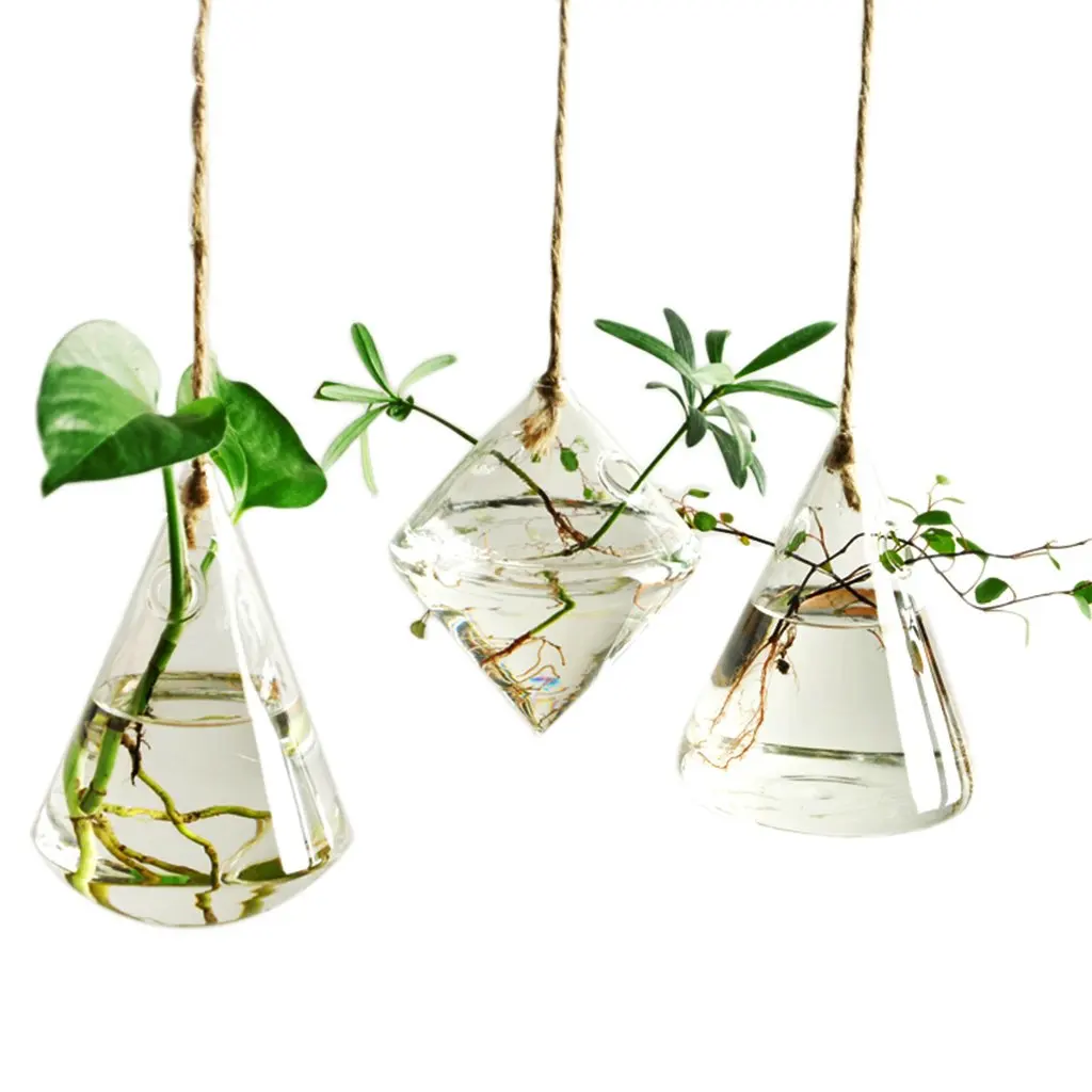 Container Flower Vase Planter Hanging Glass Vase Home Garden Decorin