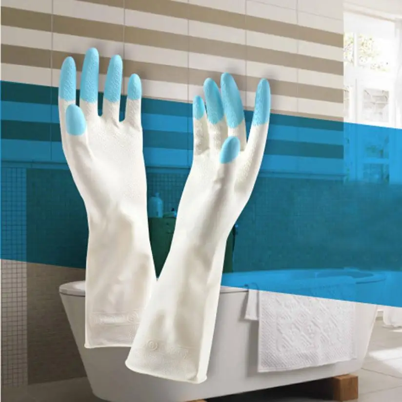 С длинным рукавом латексные Кухня мыть посуду перчатки для мытья посуды уборка дома пара перчаток#25 - Цвет: Blue