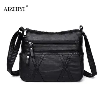 

Fashion Women Shoulder Bag Black Soft Leather Shoulder Bag Patchwork Messenger Bag Casual Small Flap Crossbody Bag For Girls