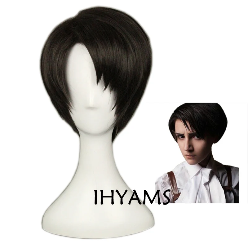 

Attack on Titan Levi Ackerman Rivai Short Brown Black Synthetic Hair Heat Resistant Cosplay Anime Wig + Track + Wig Cap