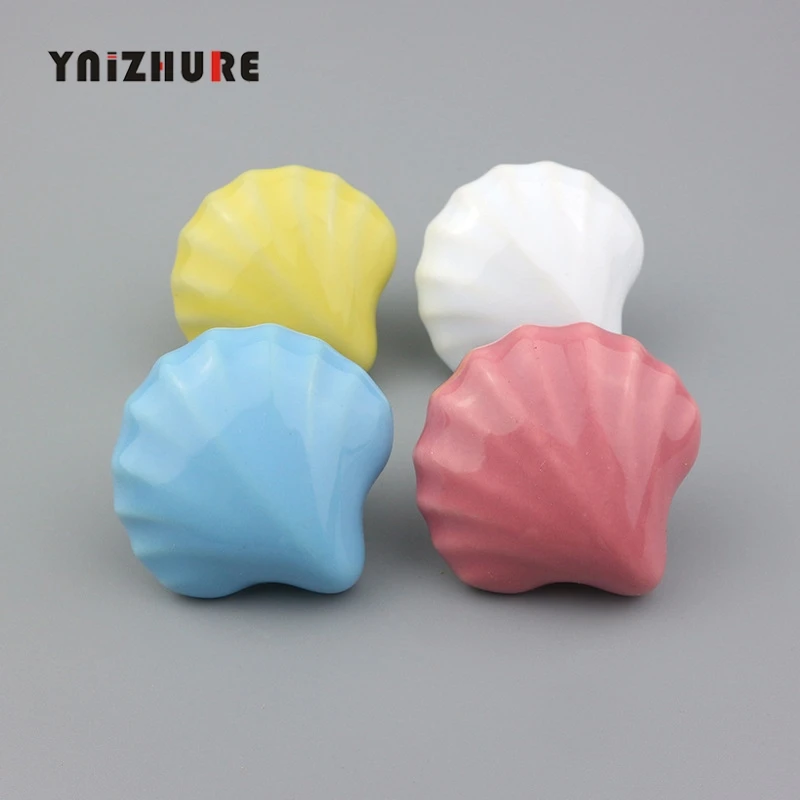 

Nordic Shell Shape Children Cartoon Cabinet Knobs Cupboard Single Hole Handles Ceramic Dresser Drawer Handles with Screws