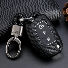 For Hyundai Creta I10 I20 Tucson Elantra Santa Fe 3 Button Remote Flip Fob Cover Black Carbon Fiber Car Silicone Key Case For Hyundai Creta I10 I20 Tucson Elantra Santa Fe 3 Button Remote Flip Fob Cover Black Carbon Fiber Car Silicone Key Case
