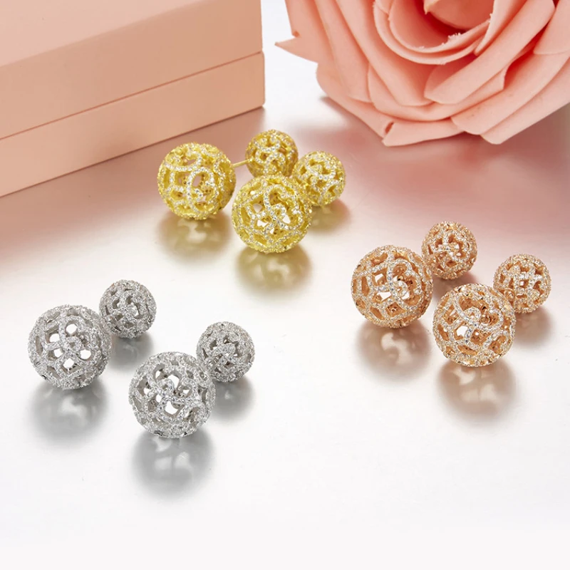 

Fits Monaco Jewelry 925 Sterling Silver Zircon Temperament Exquisite Openwork Carved Front and Rear Size Earrings
