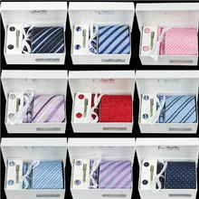 Коробка для свадебного подарка для жениха, Подарочный комплект в деловом стиле для торжественного ношения: галстук+ запонка+ заколка+ Карманный квадрат+ коробка и сумка