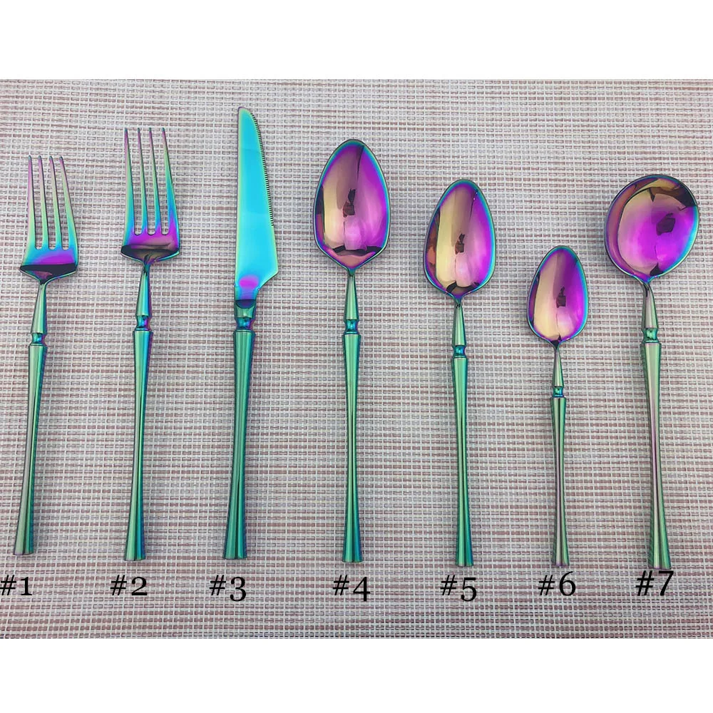 

Shiny Rainbow Cutlery Set High Grade Stainless Steel Dinnerware Set Dinner Forks Knife Teaspoon Silverware Home Tableware Set