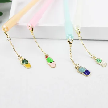 

48 Pcs/lot Colorful Metal Cactus Pendant Gel Pen Signature Pen Escolar Papelaria School Office Supply Promotional Gift