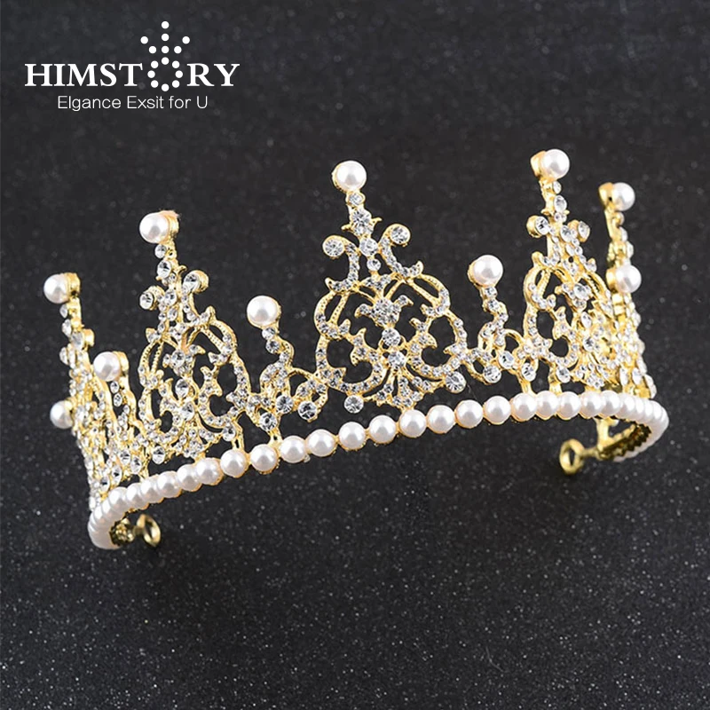 

HIMSTORY Oversize Princess Wedding Hair Crown Bridal Rhinestone Crystal Pearl Tiara Hair Headpiece Crown