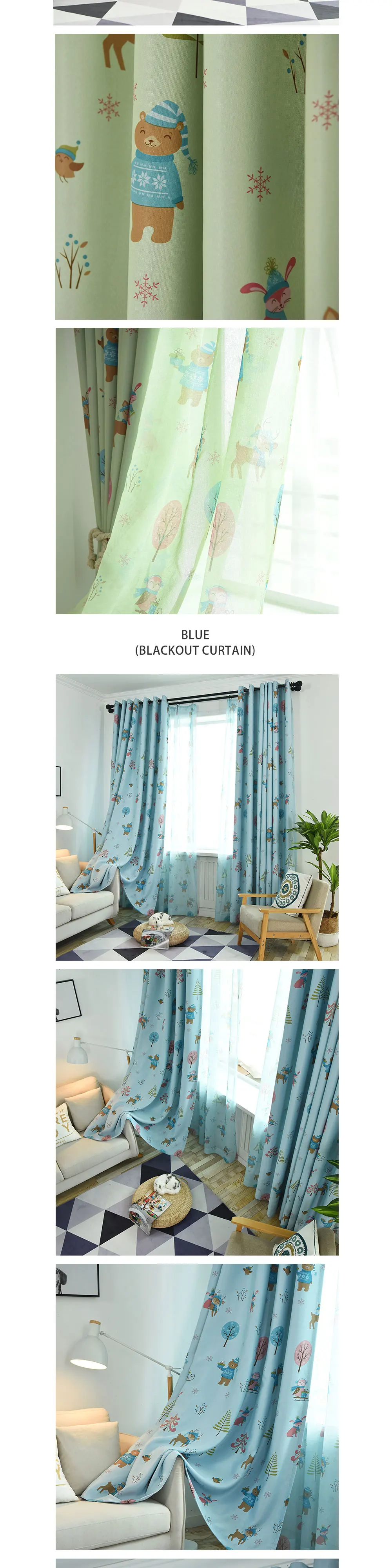 LOZUJOJU High Shading Curtains Cartoon Deer Christmas Drops All Match Tulle for Kids Living Room Windows Thread Fabric Tree (2)