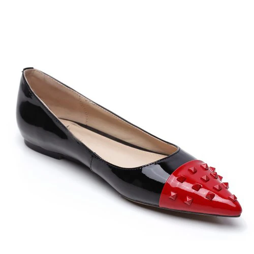 Red Pointed Toe Black Patent Leather Rivets Women Slip-ons Dress Shoes ...