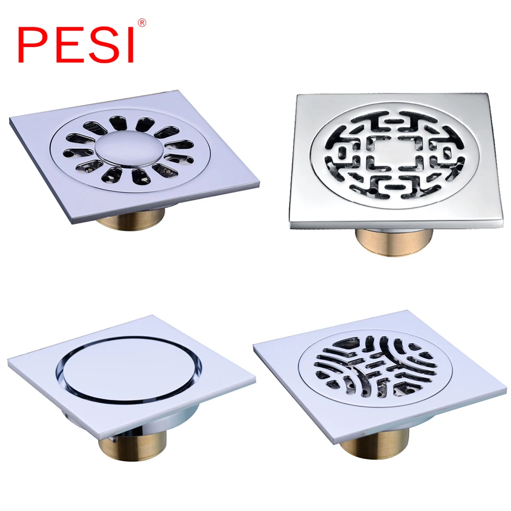 

4 inch Solid Brass Square Odor-resistant Floor Drain Cover Rectangle Shower Floor Grate Drain Linear Floor Drain Wholesale