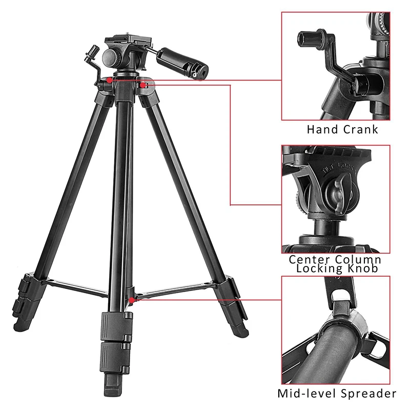 Video Camera Tripod Pan Tilt Head Kit with 1//4/" Screw QR Plate /& Phone Clip