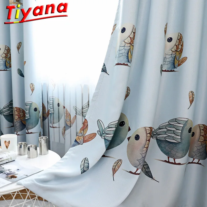 

Cartoon Birds Curtains for Kid's Room Cartoon House Curtains Tulle for Boy's Room Child's Blackout Curtains Blue Curtains M078#3