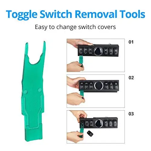 6-Switch Pod Toggle Switch Panel Overhead and Source Control System Box Wiring Harness Kit with 12 Switch Covers & a Switch Clip Remover For Jeep Wrangle JK JKU 2007-2018(Blue Back Light)123