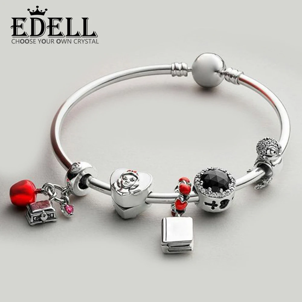 

EDELL 100% 925 Sterling Silver BIRD CHARM SNOW WHITE'S APPLE AND HEART HANGING CHARM 797167ENMX BOOK HANGING CHARM Bracelet Set