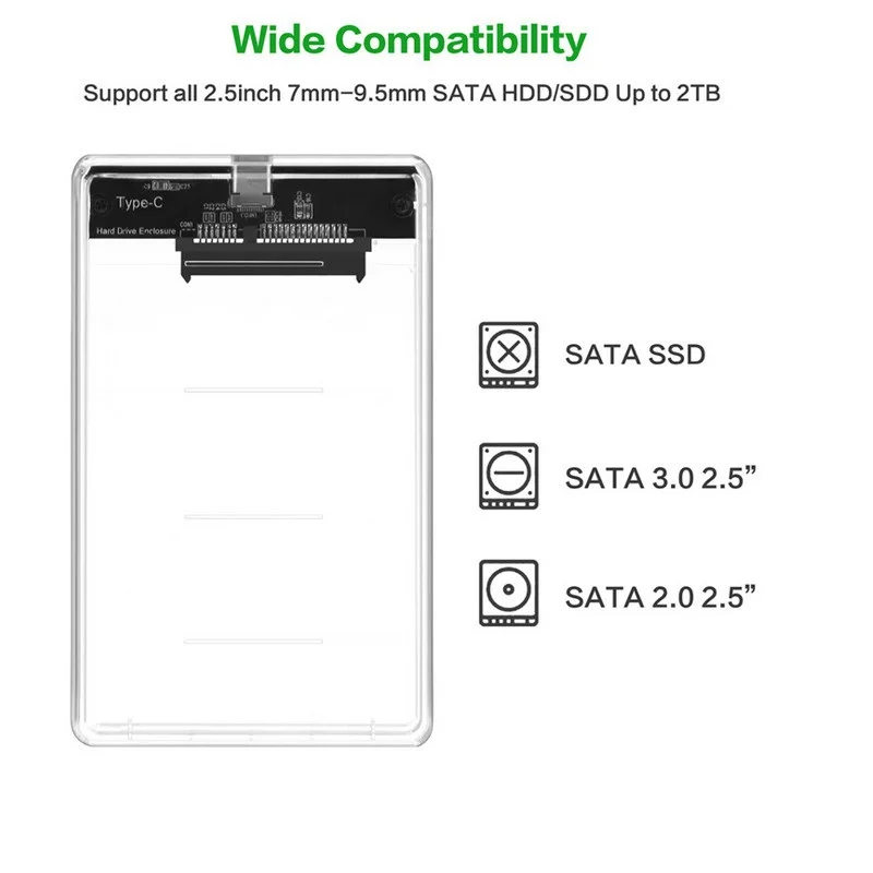 Прозрачный чехол для жесткого диска USB 3,1 UASP type C to Sata 3,0 2,5 дюйма, корпус для жесткого диска USB C to SATA 3,0