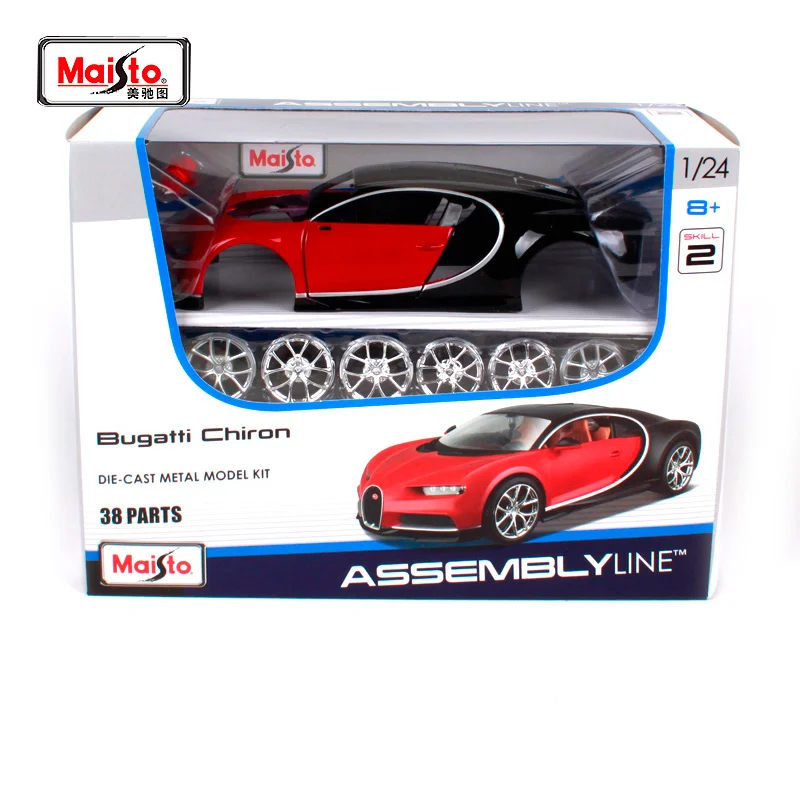 Maisto 124 bugatti chiron assemble line red car diecast model kit 38