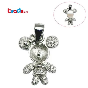 

Beadsnice Solid Silver Jewelry Charm 925 Bear Pendant Setting for Beads Necklace Pendants Findings Making ID30751