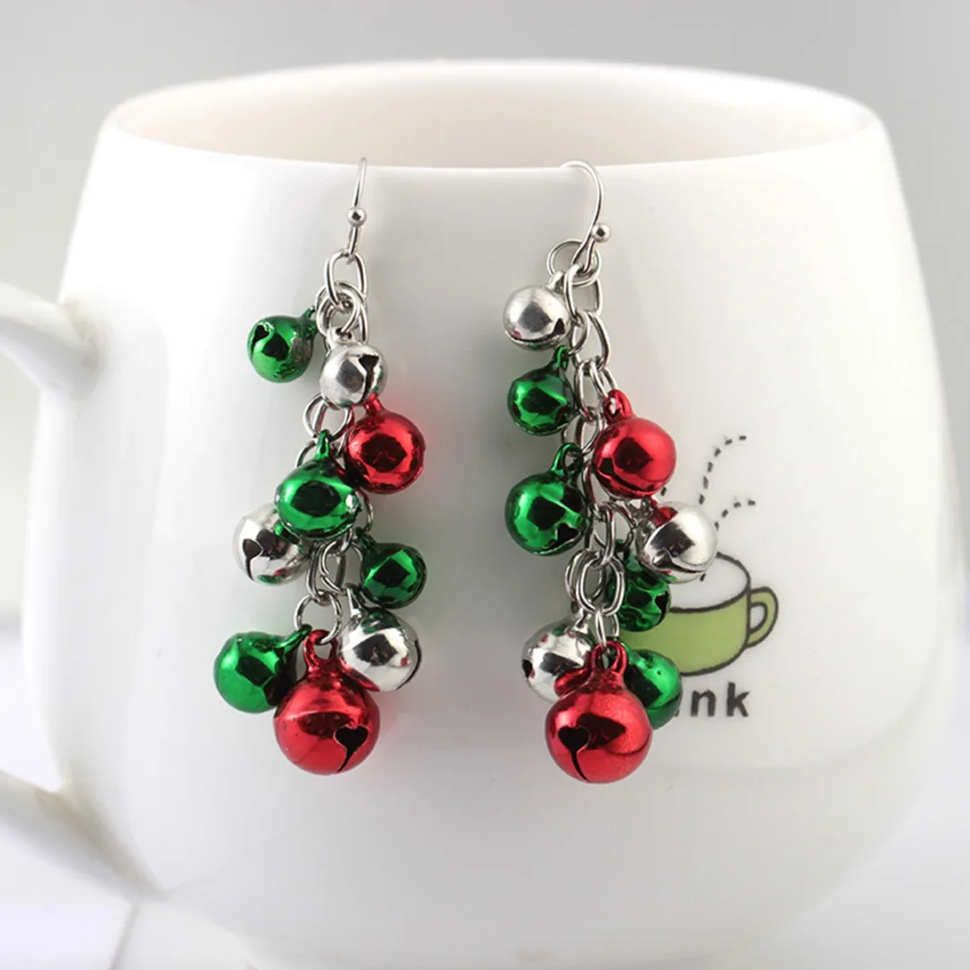 Multi Color Jingle Bells Small Beads Christmas Earrings For Women Girl Trendy Statement Long Drop Earring femme brincos