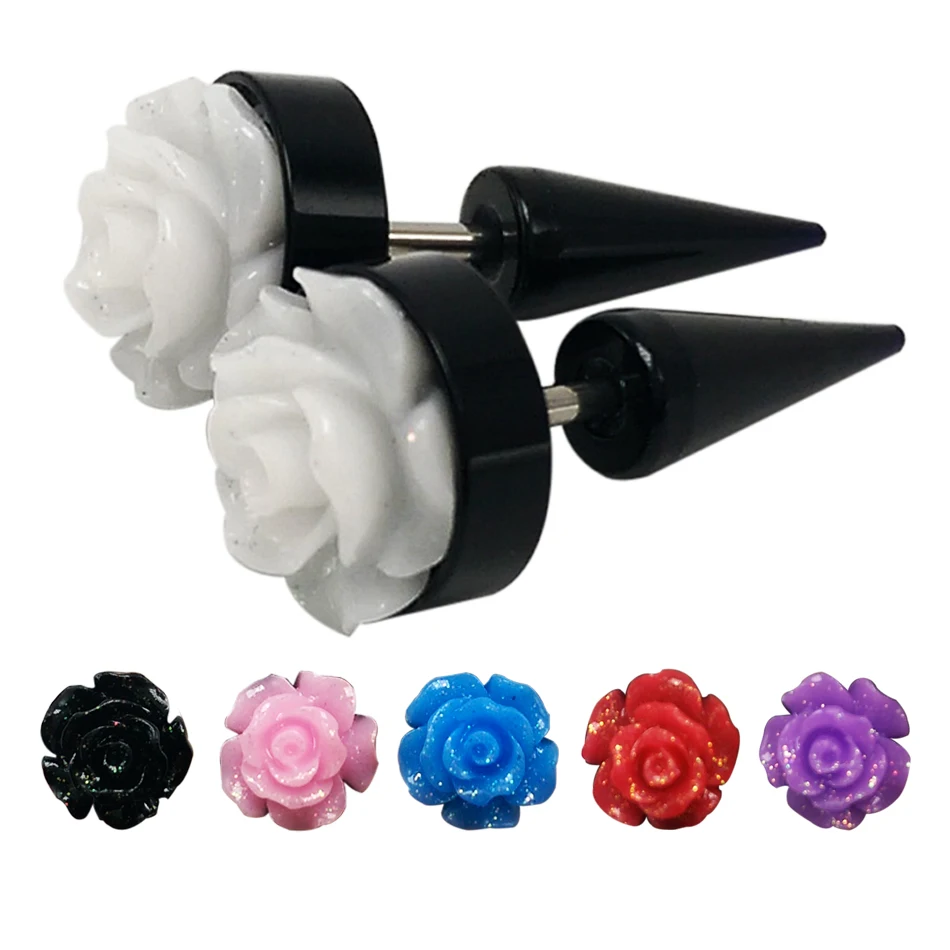 design glitter rose body jewelry fake piercing expander ear taper