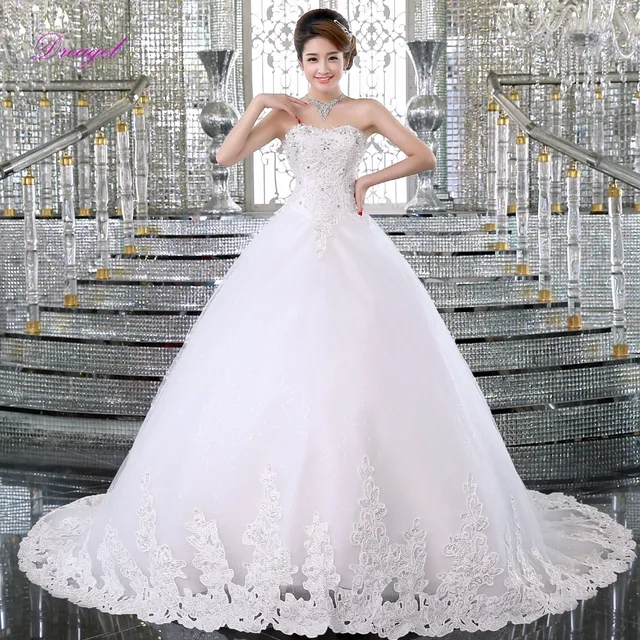 Fmogl Glamour Dentelle Appliques Cour Train Robes de Mariée Princesse 2019 Délicat Perlée Bohème de Mariage