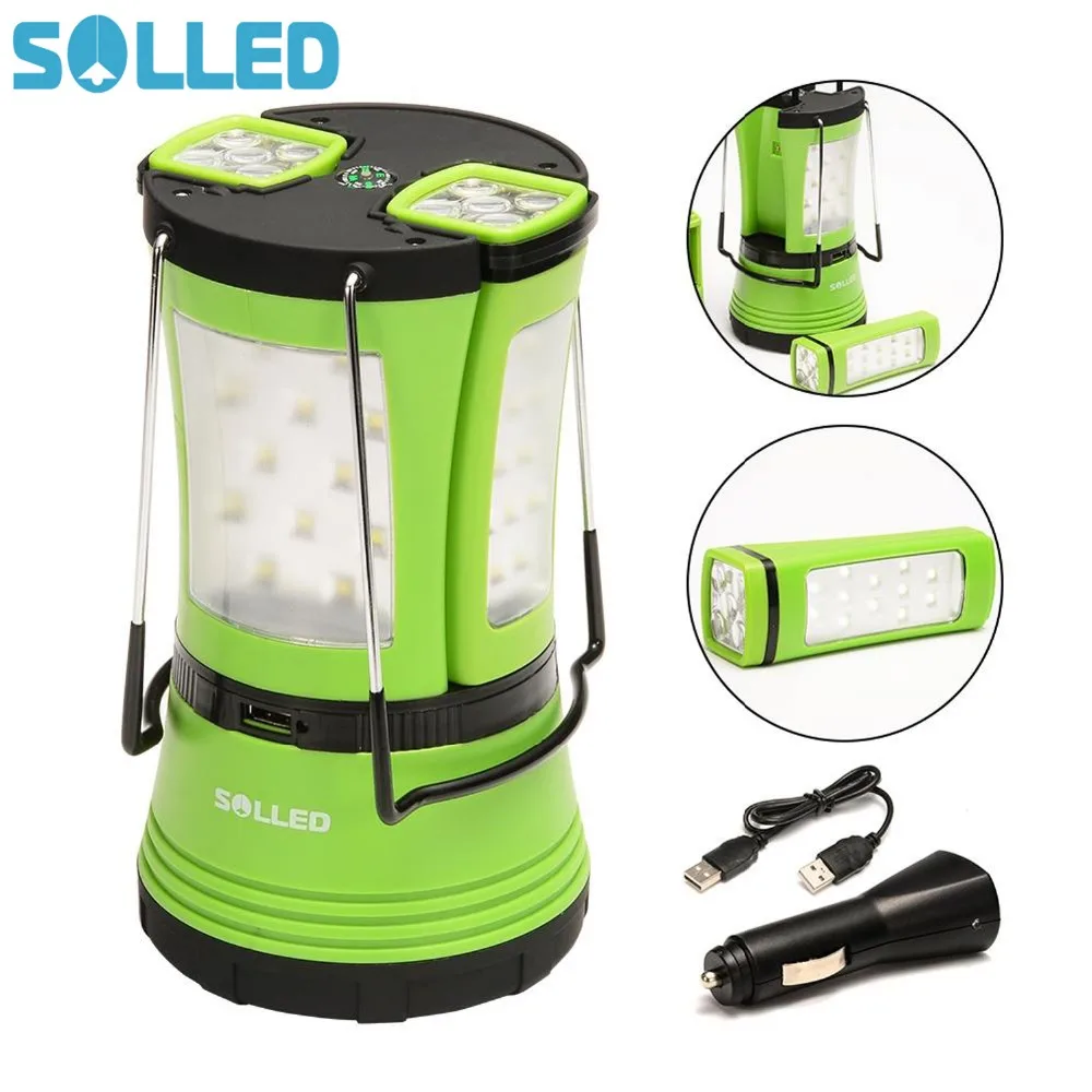 Najtaniej SOLLED 600lm LED Camping światła latarnia akumulator zasilany z baterii 2 odłączane poręczny światła tylne Torchs kabel USB