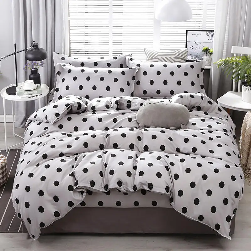 

Black Dots Pattern Aloe Cotton Duvet Cover & Flat Bed Sheet & Pillowcase Soft Skin-friendly Bedding Set Home Textile Wholesale